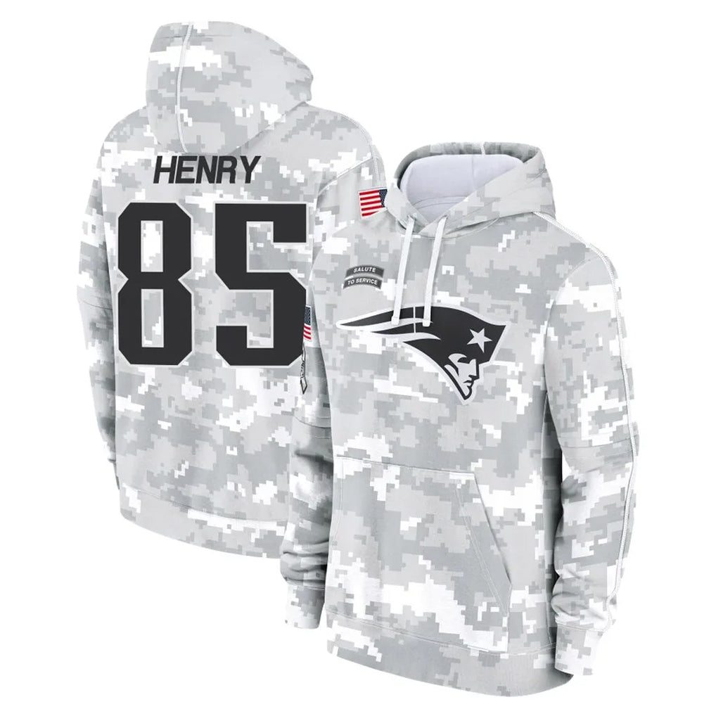 Tlead NE.Patriots #85 Hunter Henry Player Arctic Camo Salute to Service Pullover Hoodies Limited Game Stitched Jerseys
