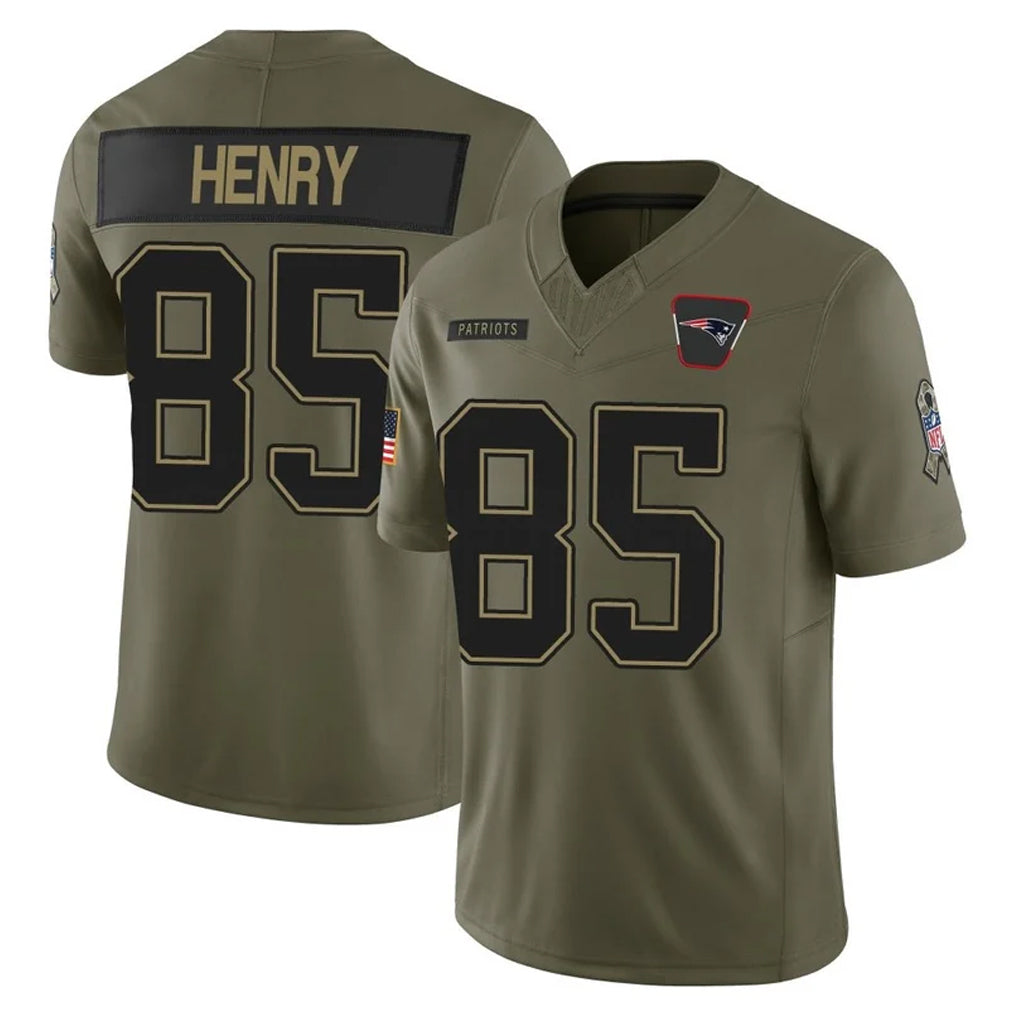 Tlead NE.Patriots #85 Hunter Henry Player Olive 2025 Salute To Service Limited Stitched Jerseys