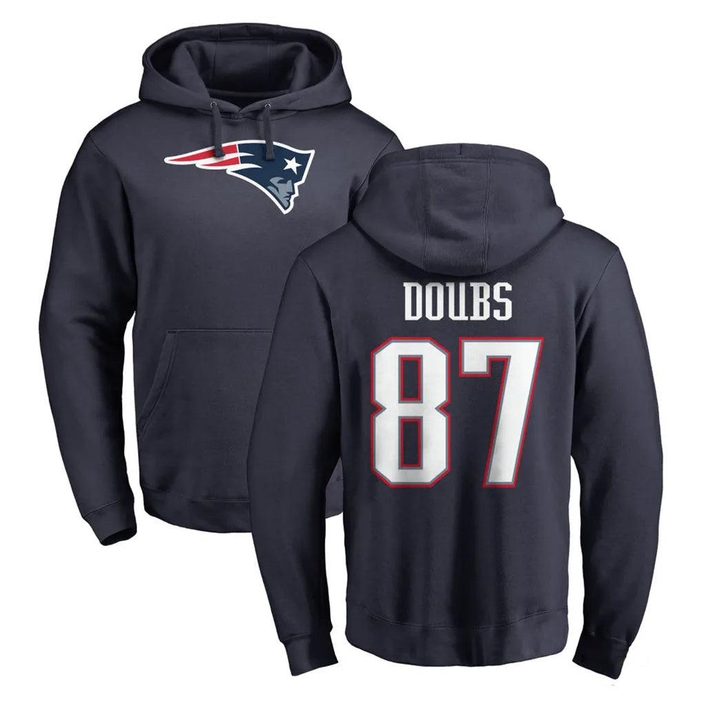 Tlead NE.Patriots #87 Romeo Doubs Player Navy LOGO Pullover Hoodies Home Game Stitched Jerseys