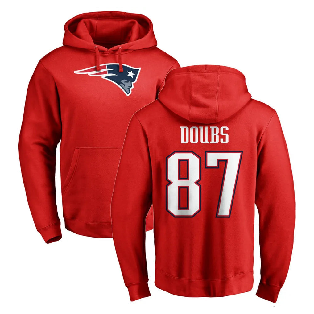 Tlead NE.Patriots #87 Romeo Doubs Player Red LOGO Pullover Hoodies Home Game Stitched Jerseys