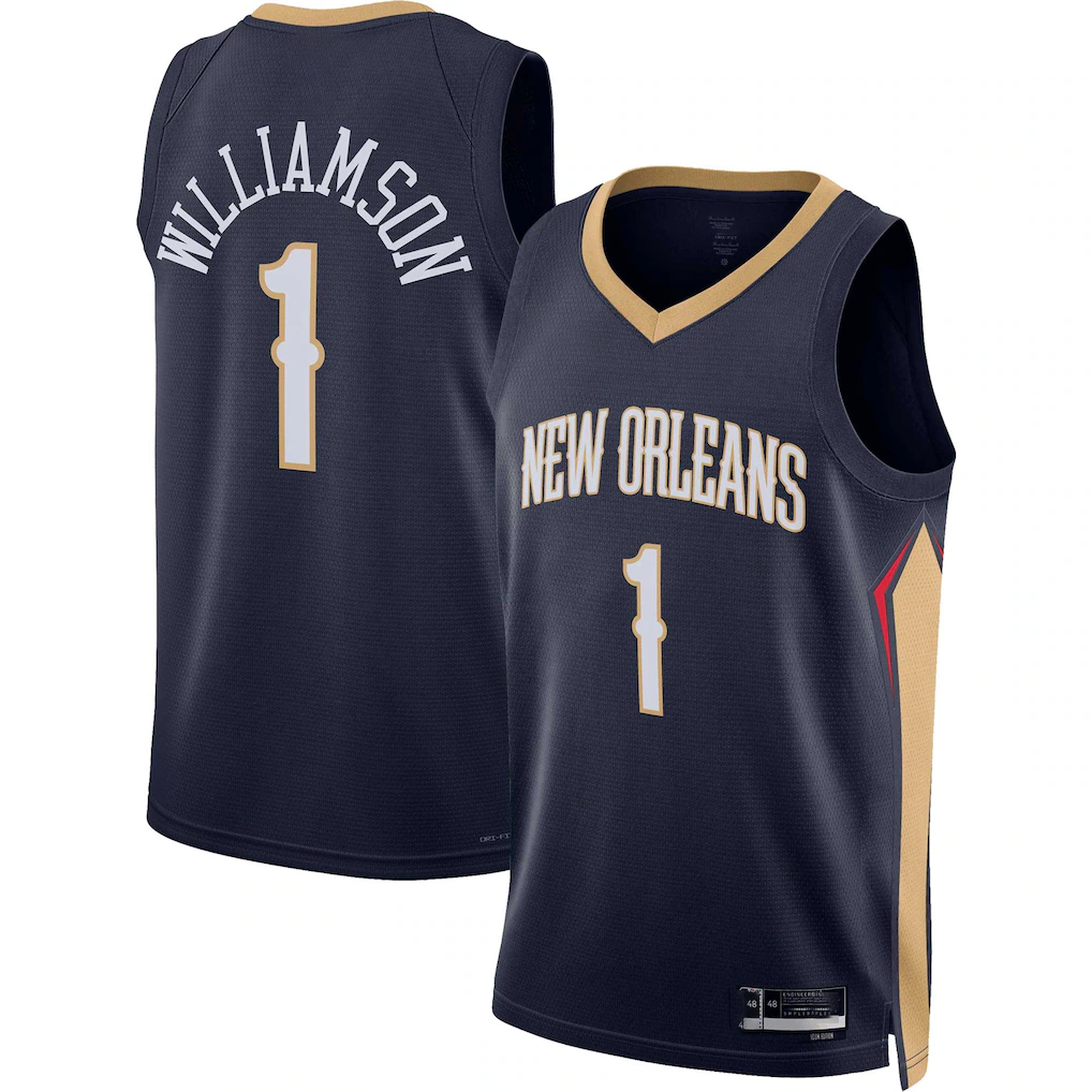 Tlead NO.Pelicans #1 Zion Williamson Navy Swingman Stitched Jerseys- Icon Edition