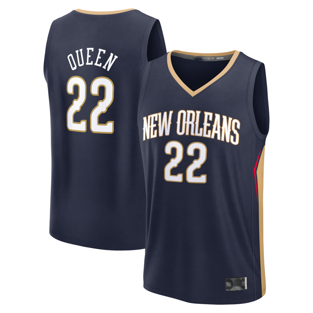 Tlead NO.Pelicans #22 Derik Queen Navy Fast Break Replica Stitched Jerseys- Icon Edition