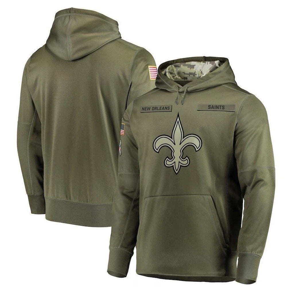 Tlead NO.Saints Olive Salute to Service Pullover Hoodies Home Game Blank Player Stitched Jerseys