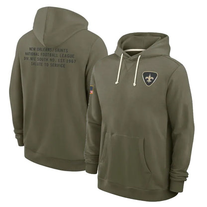 Tlead NO.Saints Olive Salute to Service Pullover Hoodies Limited Blank Player Stitched Jerseys