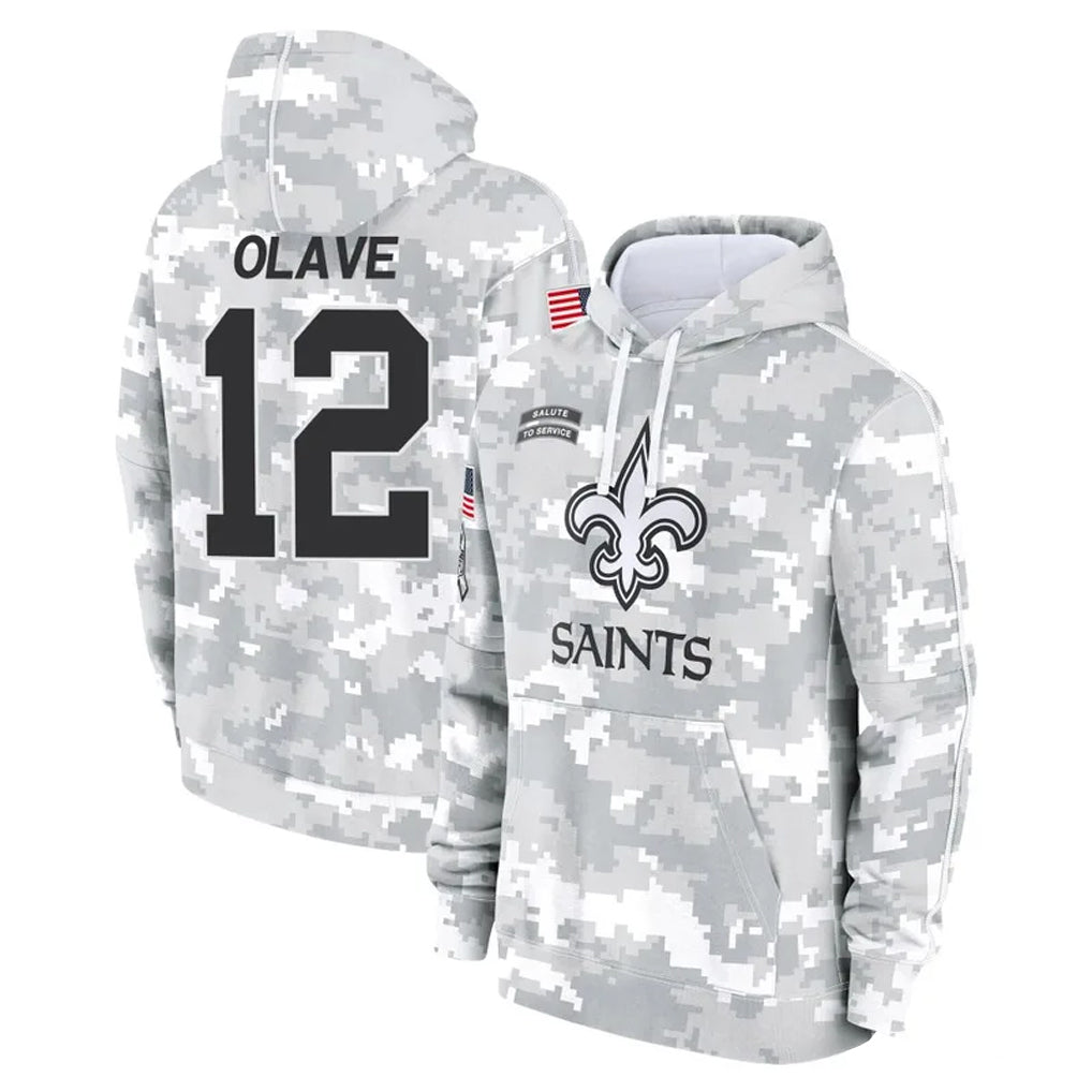 Tlead NO.Saints #12 Chris Olave Player Arctic Camo Salute to Service Pullover Hoodies Limited Game Stitched Jerseys
