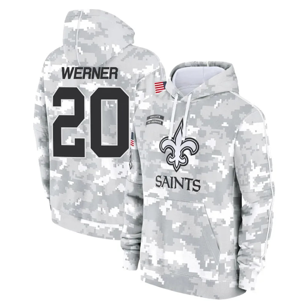 Tlead NO.Saints #20 Pete Werner Player Arctic Camo Salute to Service Pullover Hoodies Limited Game Stitched Jerseys
