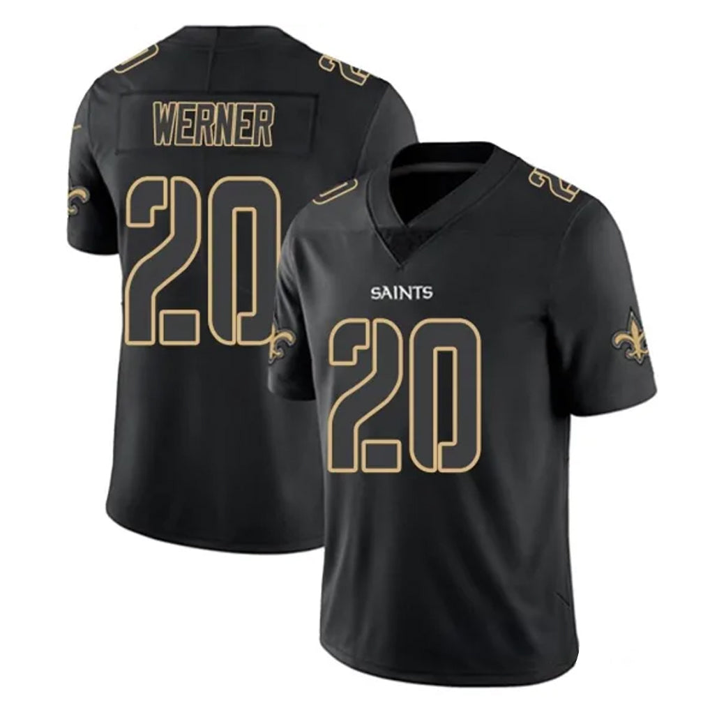 Tlead NO.Saints #20 Pete Werner Player Black Impact Limited Home Game Stitched Jerseys