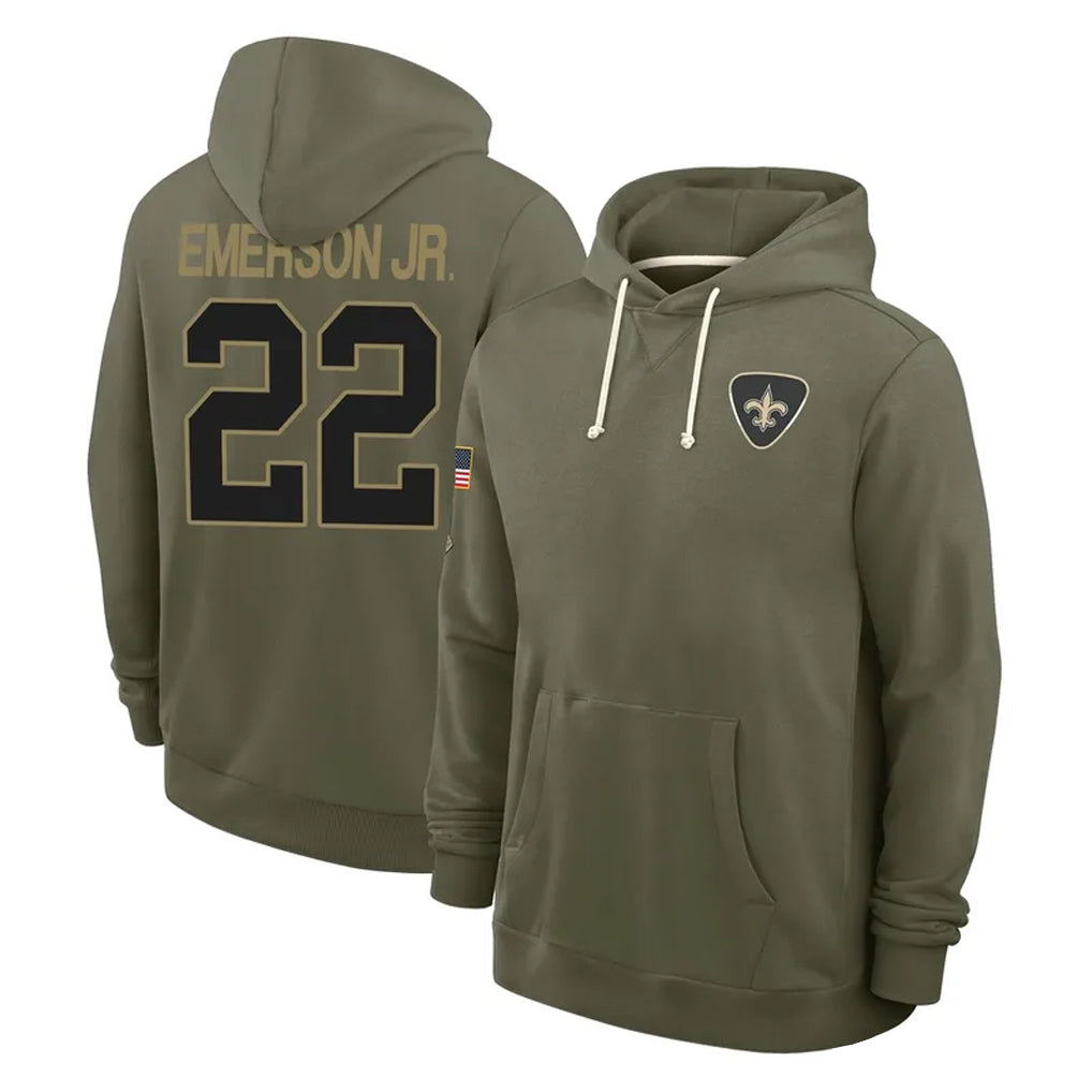 Tlead NO.Saints #22 Martin Emerson Jr. Player Olive Salute to Service Pullover Hoodies Limited Stitched Jerseys
