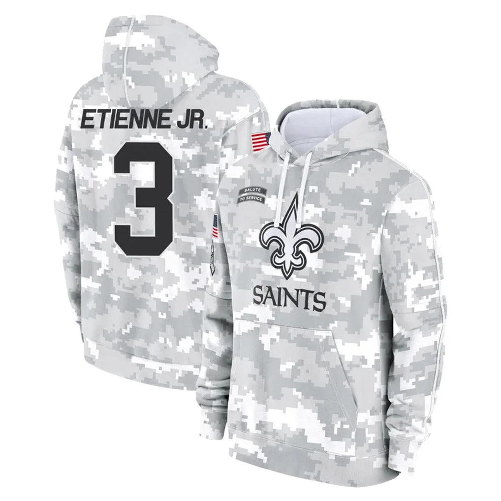 Tlead NO.Saints #3 Travis Etienne Jr. Player Arctic Camo Salute to Service Pullover Hoodies Limited Game Stitched Jerseys