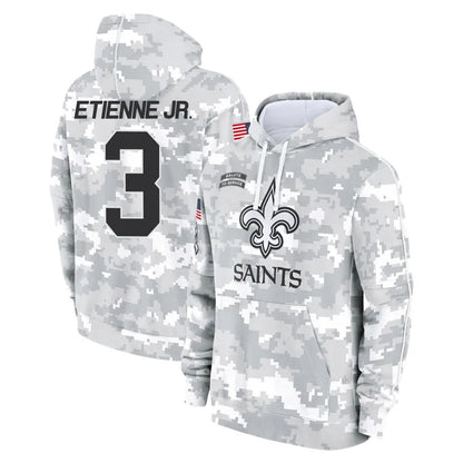 Tlead NO.Saints #3 Travis Etienne Jr. Player Arctic Camo Salute to Service Pullover Hoodies Limited Game Stitched Jerseys