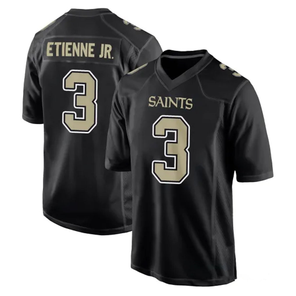 Tlead NO.Saints #3 Travis Etienne Jr. Player Black Carbon Fashion Home Game Stitched Jerseys