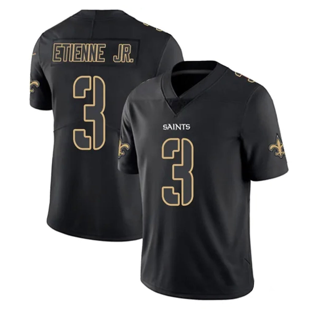 Tlead NO.Saints #3 Travis Etienne Jr. Player Black Impact Limited Home Game Stitched Jerseys