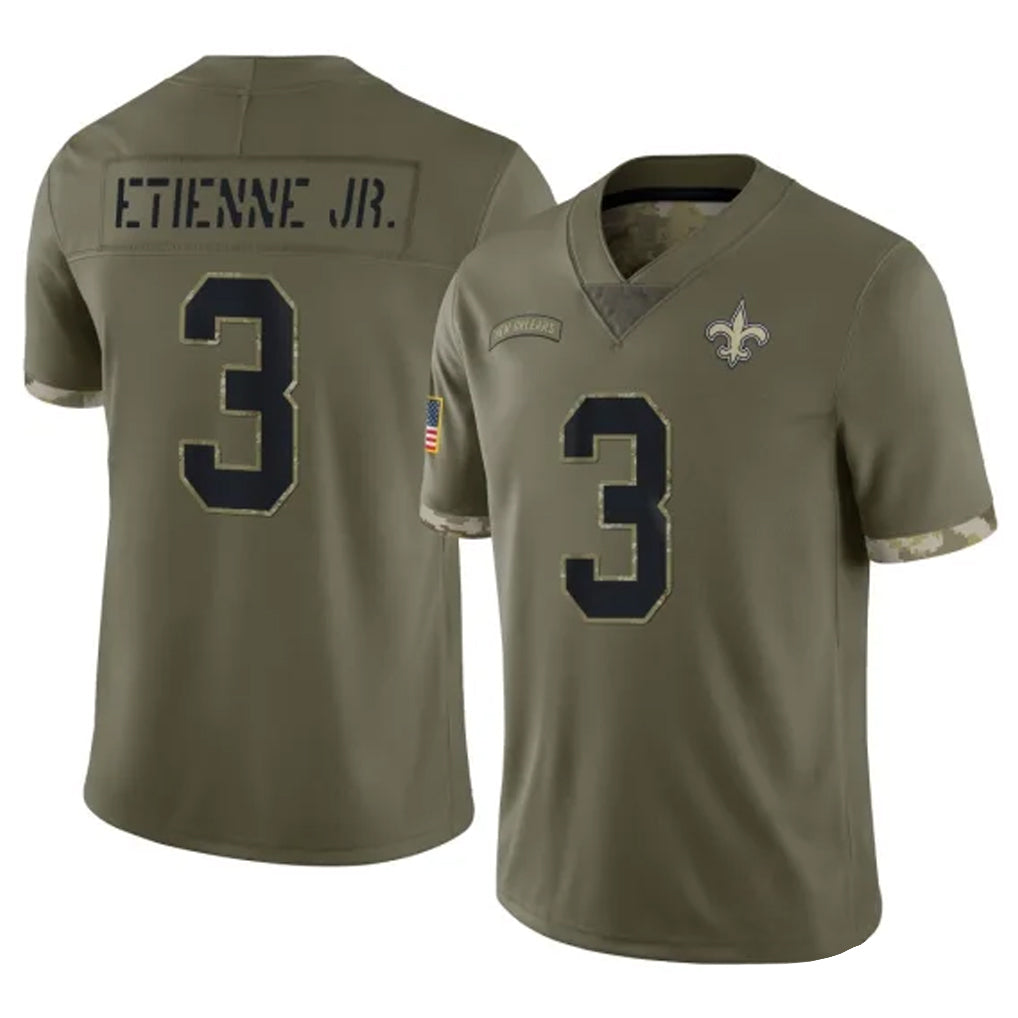Tlead NO.Saints #3 Travis Etienne Jr. Player Olive Salute To Service Limited Stitched Jerseys