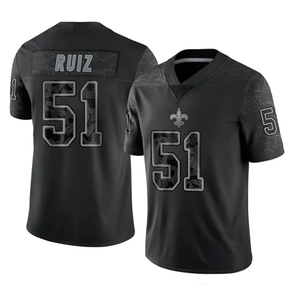 Tlead NO.Saints #51 Cesar Ruiz Player Black Limited Reflective Home Game Stitched Jerseys