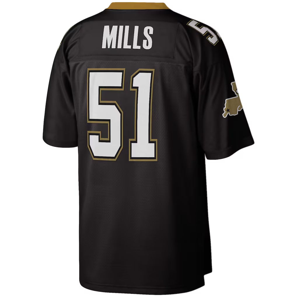 Tlead NO.Saints  #51 Sam Mills Mitchell & Ness Black Legacy Replica Stitched Puhic Jersey