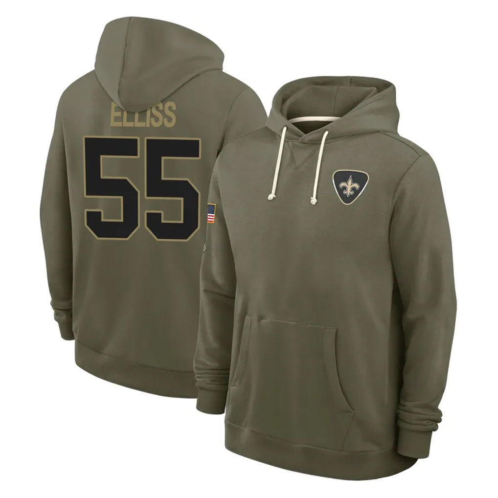 Tlead NO.Saints #55 Kaden Elliss Player Olive Salute to Service Pullover Hoodies Limited Stitched Jerseys