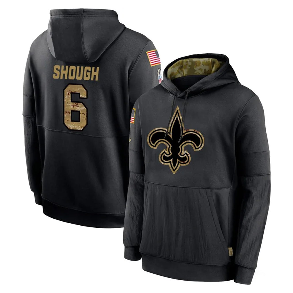 Tlead NO.Saints #6 Tyler Shough Player Black Salute to Service Hoodies Limited Game Stitched Jerseys