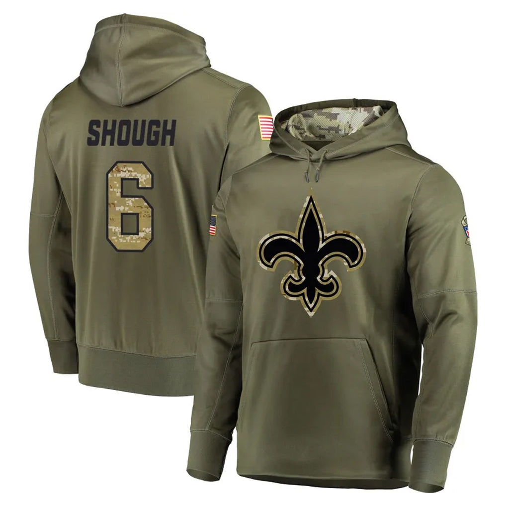 Tlead NO.Saints #6 Tyler Shough Player Olive Salute to Service Pullover Hoodies Home Game Stitched Jerseys