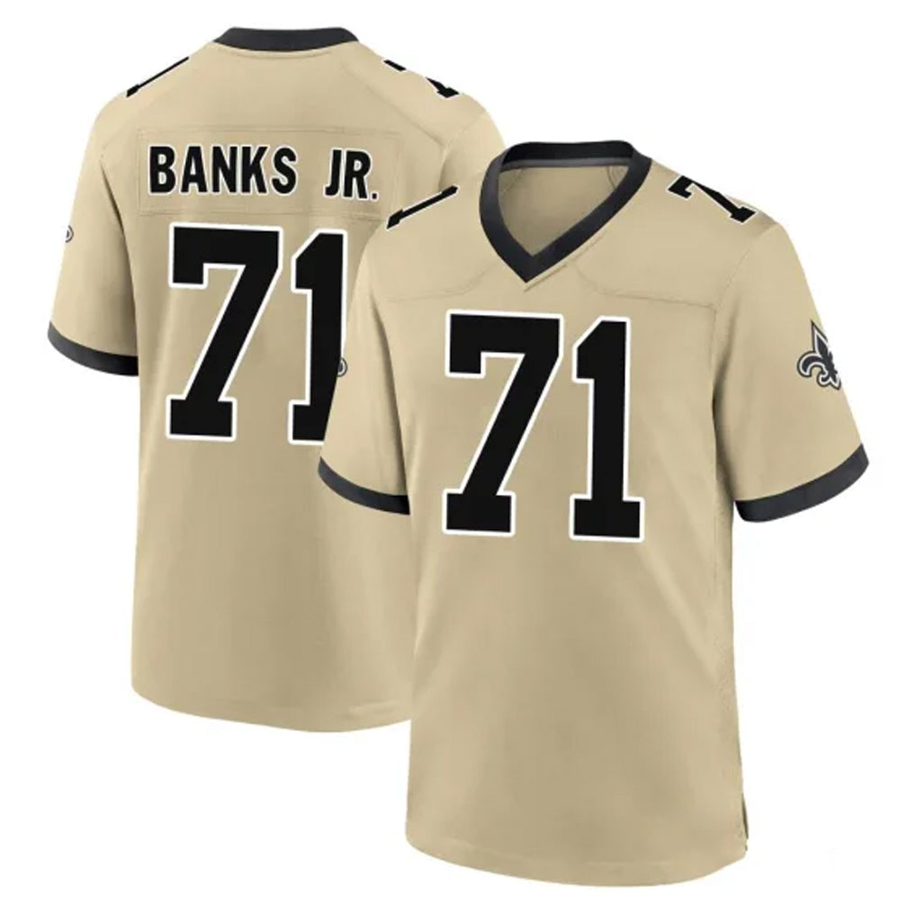 Tlead NO.Saints #71 Kelvin Banks Jr. Player Gold Home Game Stitched Jerseys