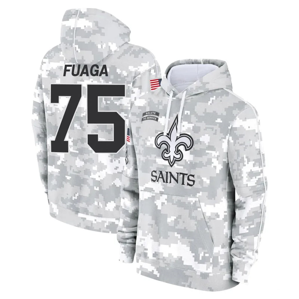 Tlead NO.Saints #75 Taliese Fuaga Player Arctic Camo Salute to Service Pullover Hoodies Limited Game Stitched Jerseys
