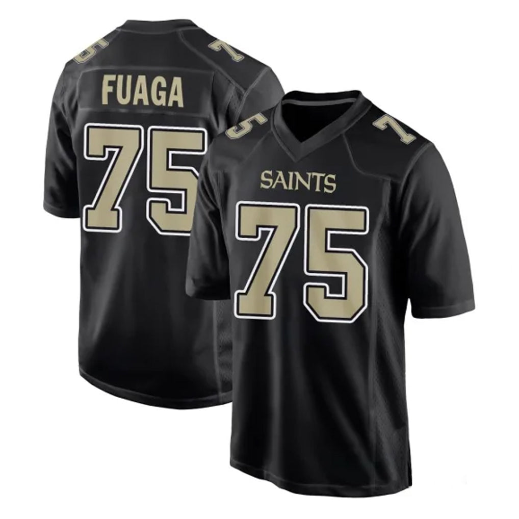 Tlead NO.Saints #75 Taliese Fuaga Player Black Carbon Fashion Home Game Stitched Jerseys