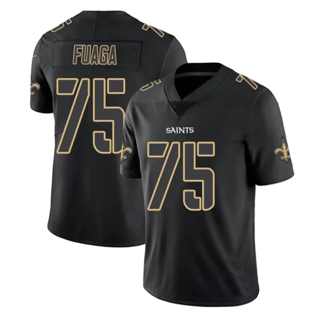 Tlead NO.Saints #75 Taliese Fuaga Player Black Impact Limited Home Game Stitched Jerseys