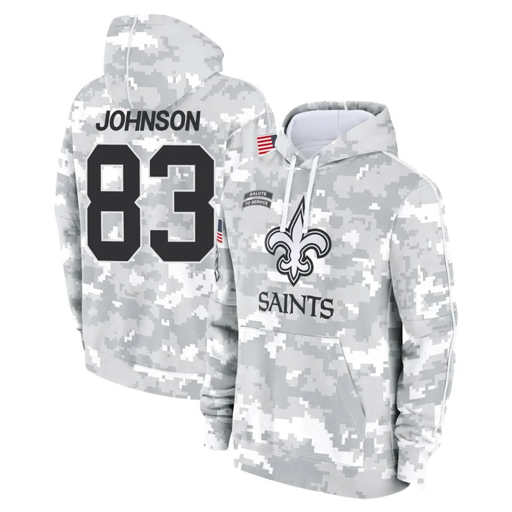 Tlead NO.Saints #83 Juwan Johnson Player Arctic Camo Salute to Service Pullover Hoodies Limited Game Stitched Jerseys