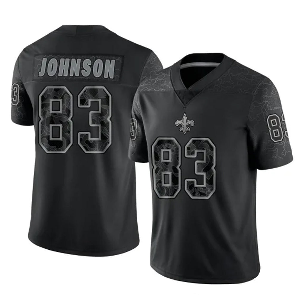 Tlead NO.Saints #83 Juwan Johnson Player Black Limited Reflective Home Game Stitched Jerseys