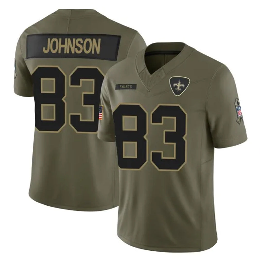 Tlead NO.Saints #83 Juwan Johnson Player Olive 2025 Salute To Service Limited Stitched Jerseys