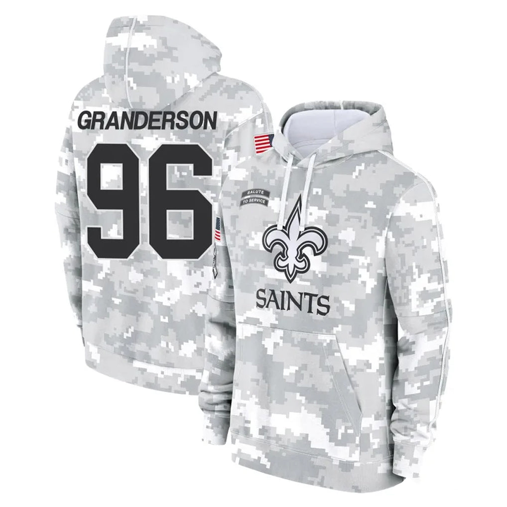 Tlead NO.Saints #96 Carl Granderson Player Arctic Camo Salute to Service Pullover Hoodies Limited Game Stitched Jerseys