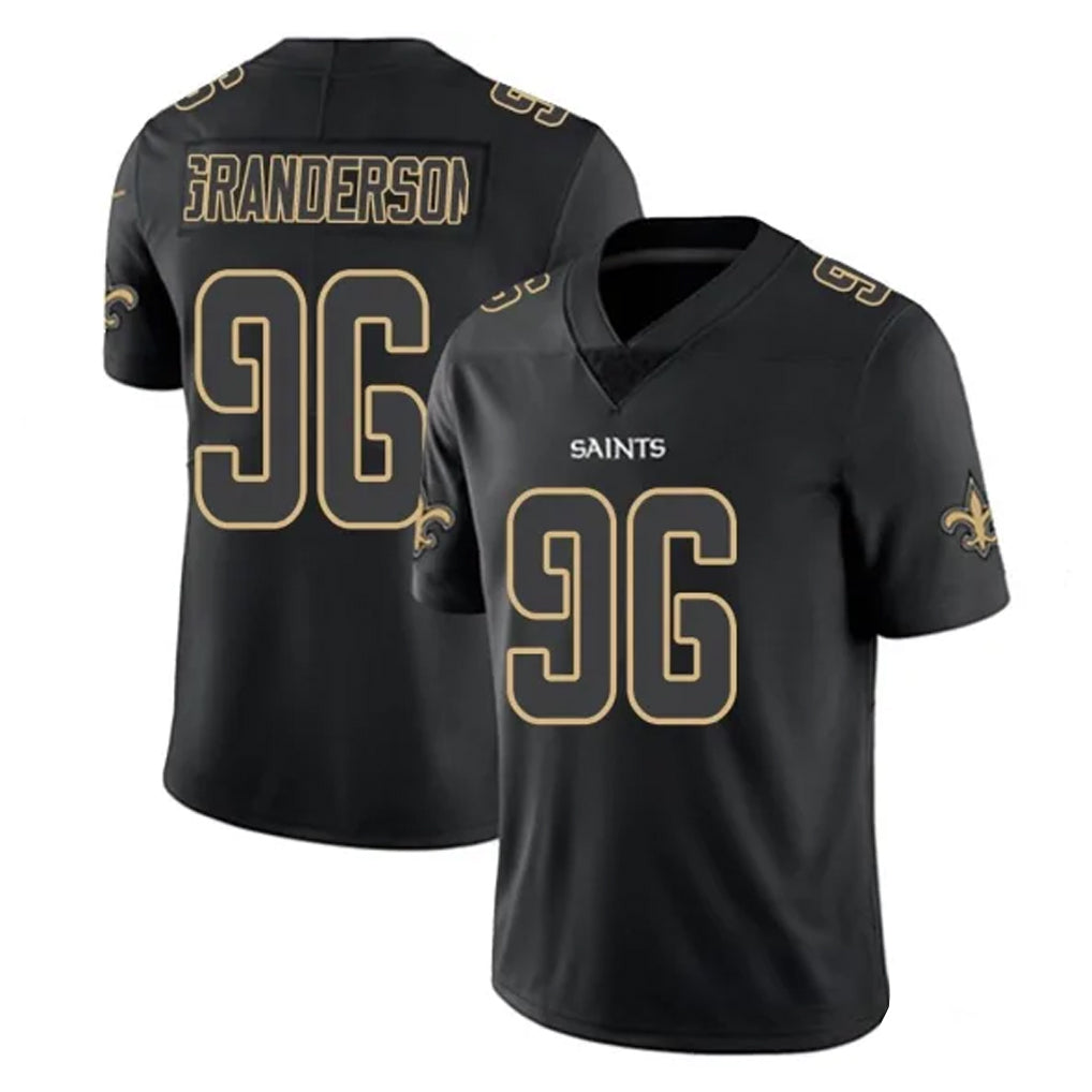 Tlead NO.Saints #96 Carl Granderson Player Black Impact Limited Home Game Stitched Jerseys