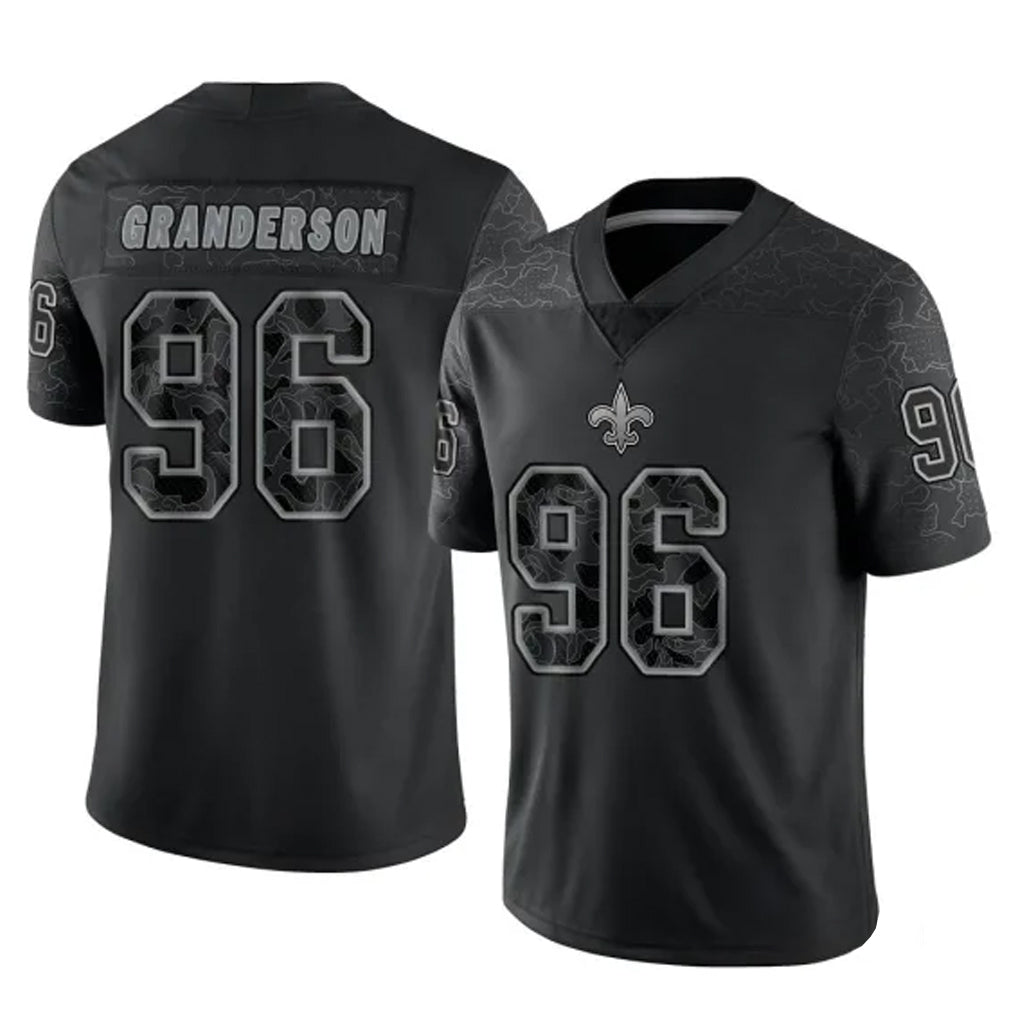 Tlead NO.Saints #96 Carl Granderson Player Black Limited Reflective Home Game Stitched Jerseys