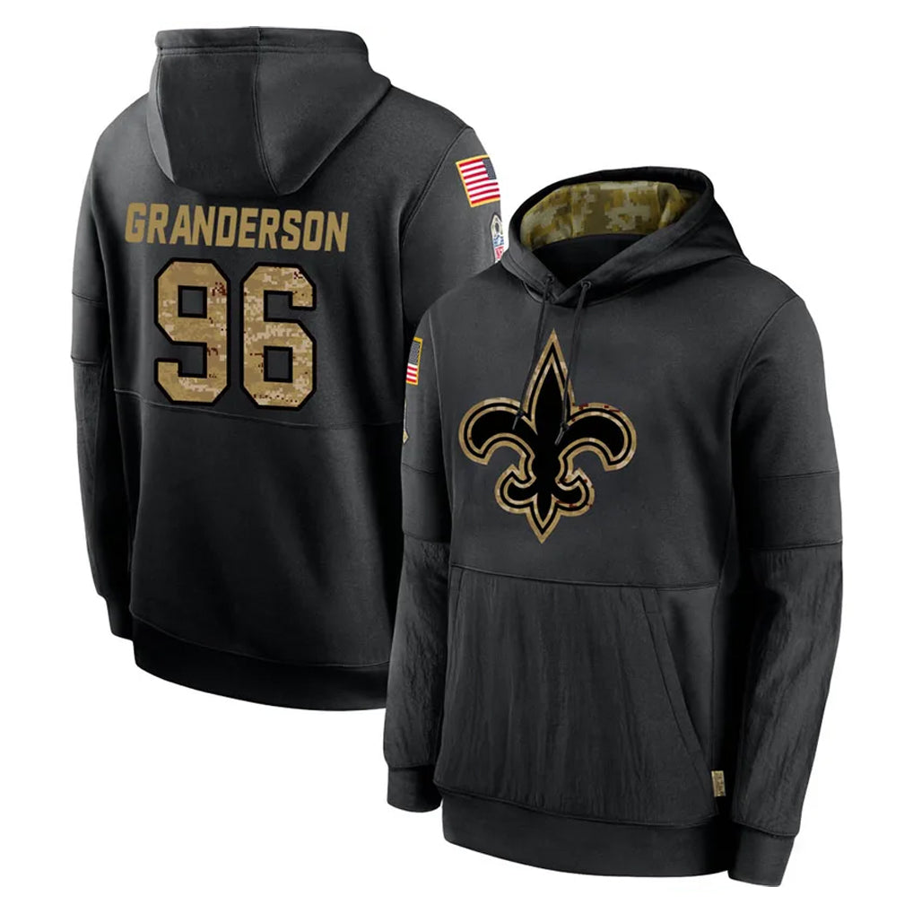 Tlead NO.Saints #96 Carl Granderson Player Black Salute to Service Hoodies Limited Game Stitched Jerseys
