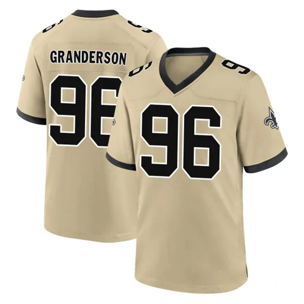 Tlead NO.Saints #96 Carl Granderson Player Gold Home Game Stitched Jerseys