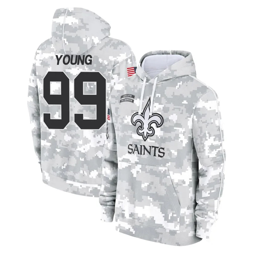 Tlead NO.Saints #99 Chase Young Player Arctic Camo Salute to Service Pullover Hoodies Limited Game Stitched Jerseys