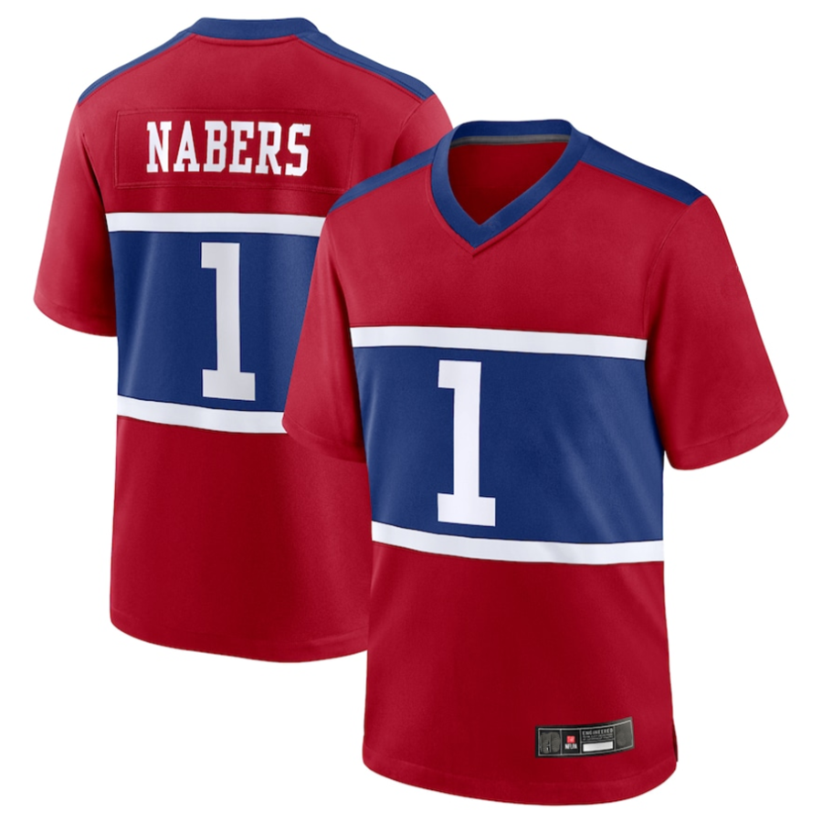 Tlead NY.Giants Century #1 Malik Nabers Player Red Alternate Game Stitched Jerseys