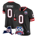 Tlead NY.Giants #0 Brian Burns Player Black 100th Season & State Patch Vapor Limited Home Game Stitched Jerseys
