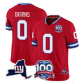 Tlead NY.Giants #0 Brian Burns Player Red 100th Season & State Patch Vapor Limited Home Game Stitched Jerseys