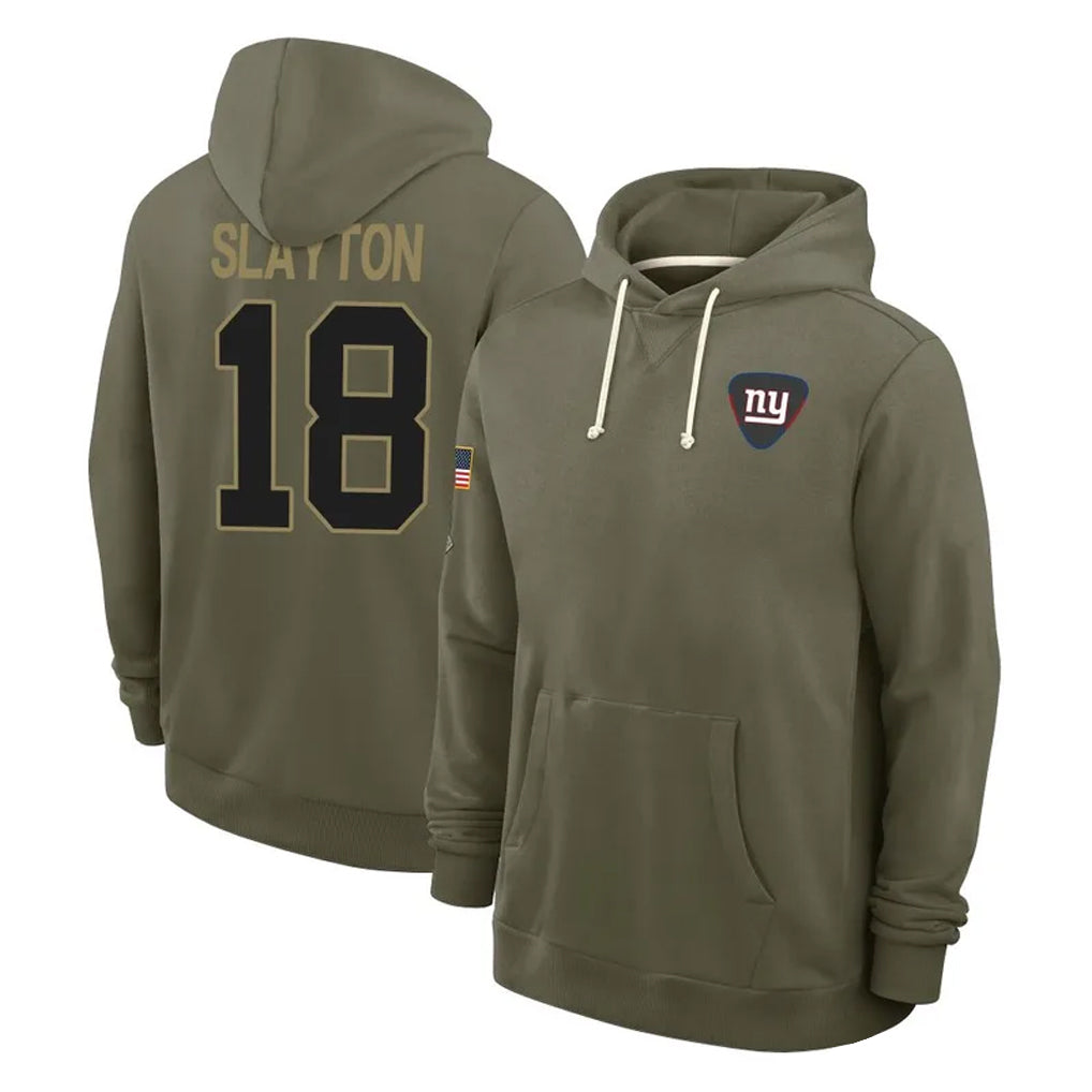Tlead NY.Giants #18 Darius Slayton Player Olive Salute to Service Pullover Hoodies Limited Stitched Jerseys