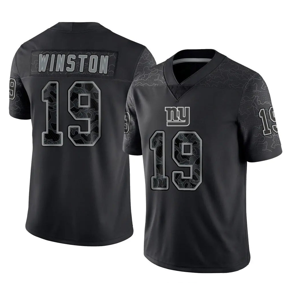 Tlead NY.Giants #19 Jameis Winston Player Black Limited Reflective Home Game Stitched Jerseys
