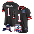 Tlead NY.Giants #1 Malik Nabers Player Black 100th Season & State Patch Vapor Limited Home Game Stitched Jerseys