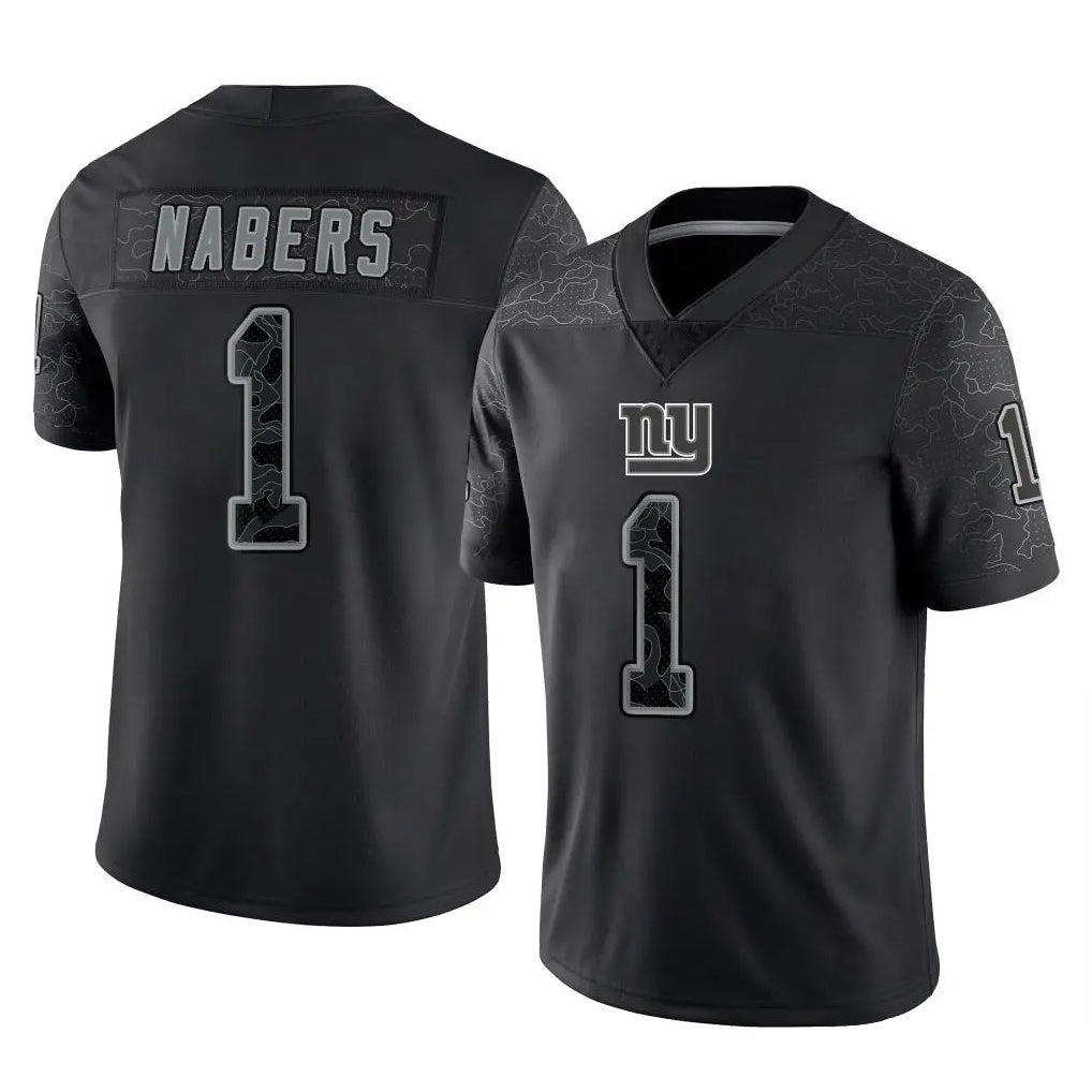 Tlead NY.Giants #1 Malik Nabers Player Black Limited Reflective Home Game Stitched Jerseys