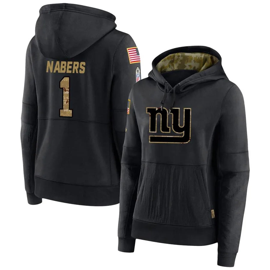Tlead NY.Giants #1 Malik Nabers Player Black Salute to Service Hoodies Stitched Jerseys