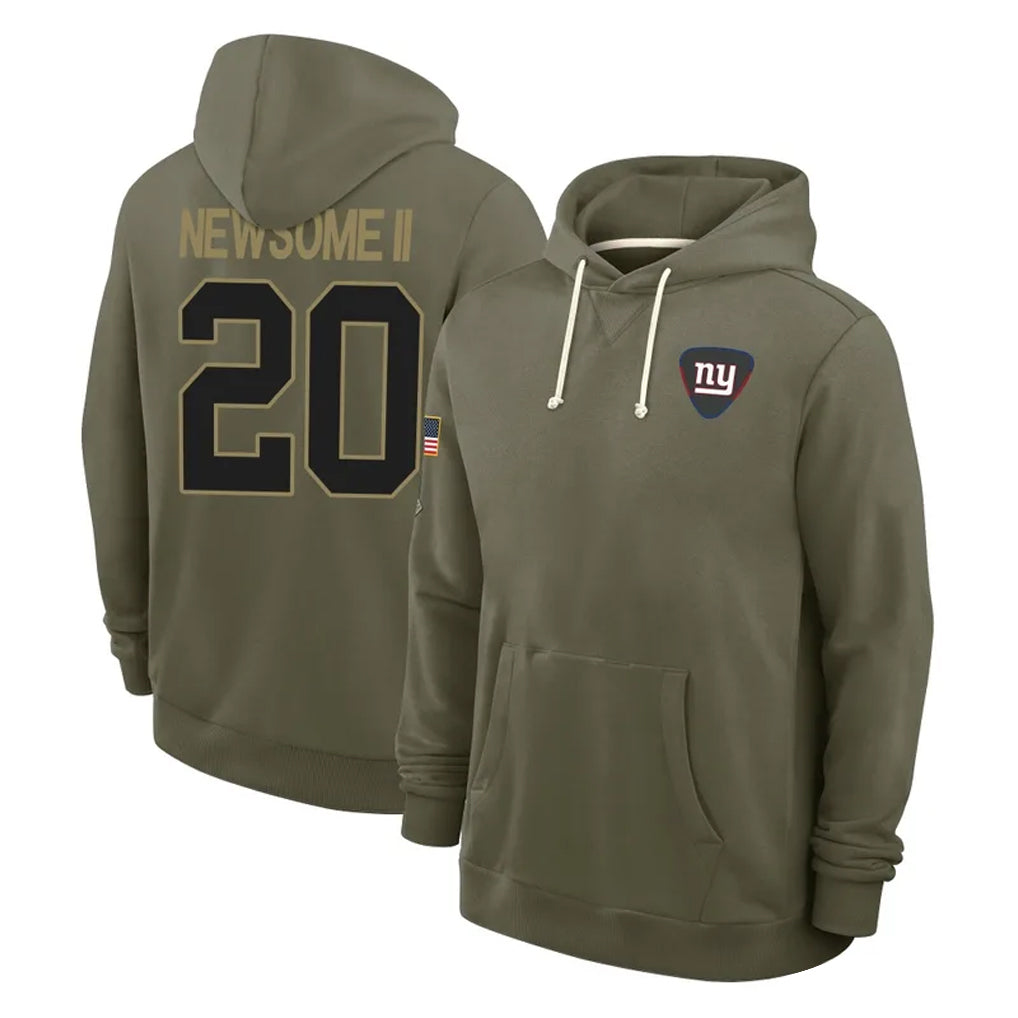 Tlead NY.Giants #20 Greg Newsome II Player Olive Salute to Service Pullover Hoodies Limited Stitched Jerseys