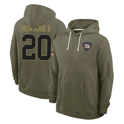 Tlead NY.Giants #20 Greg Newsome II Player Olive Salute to Service Pullover Hoodies Limited Stitched Jerseys