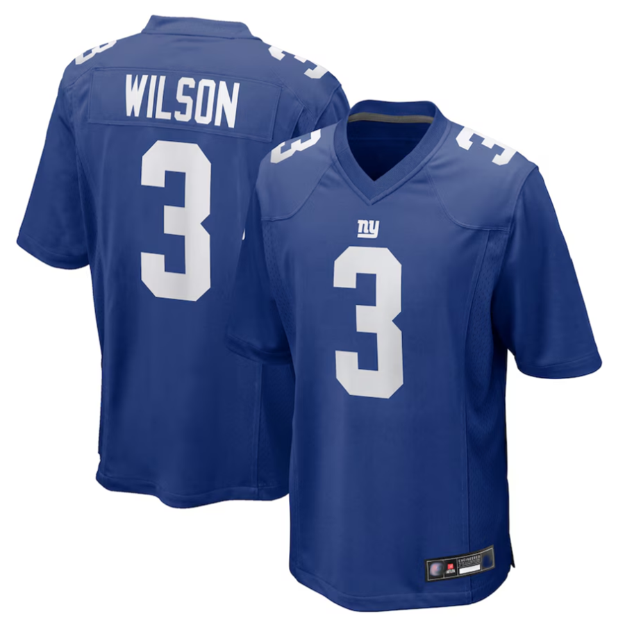 Tlead NY.Giants #3 Russell Wilson Player Royal Replica Game Stitched Jerseys