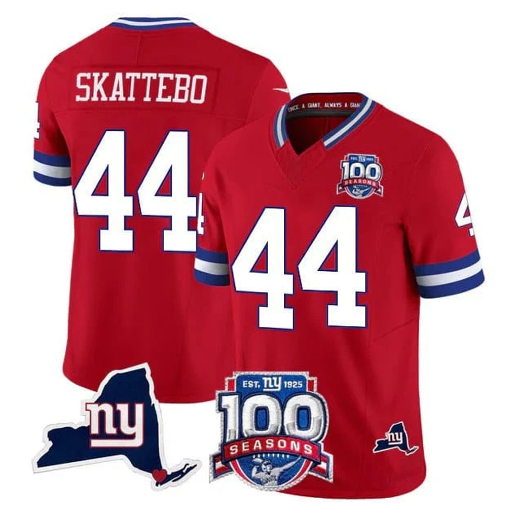 Tlead NY.Giants #44 Cam Skattebo Player Red 100th Season & State Patch Vapor Limited Home Game Stitched Jerseys