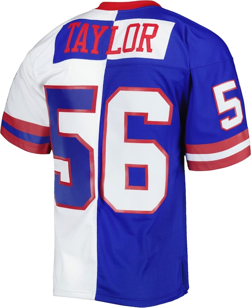 Tlead NY.Giants #56 Lawrence Taylor Mitchell & Ness Royal-White Split Legacy Replica Stitched Jerseys