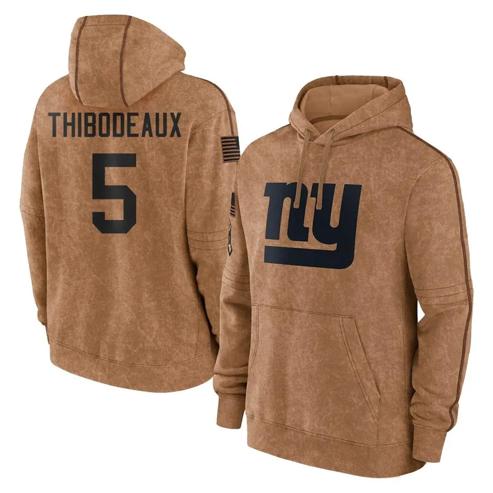 Tlead NY.Giants #5 Kayvon Thibodeaux Player Brown Salute to Service Pullover Hoodies Limited Game Stitched Jerseys