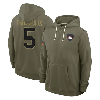 Tlead NY.Giants #5 Kayvon Thibodeaux Player Olive Salute to Service Pullover Hoodies Limited Stitched Jerseys